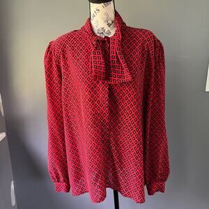 Vintage Josephine Women red & black patterned button up collared blouse